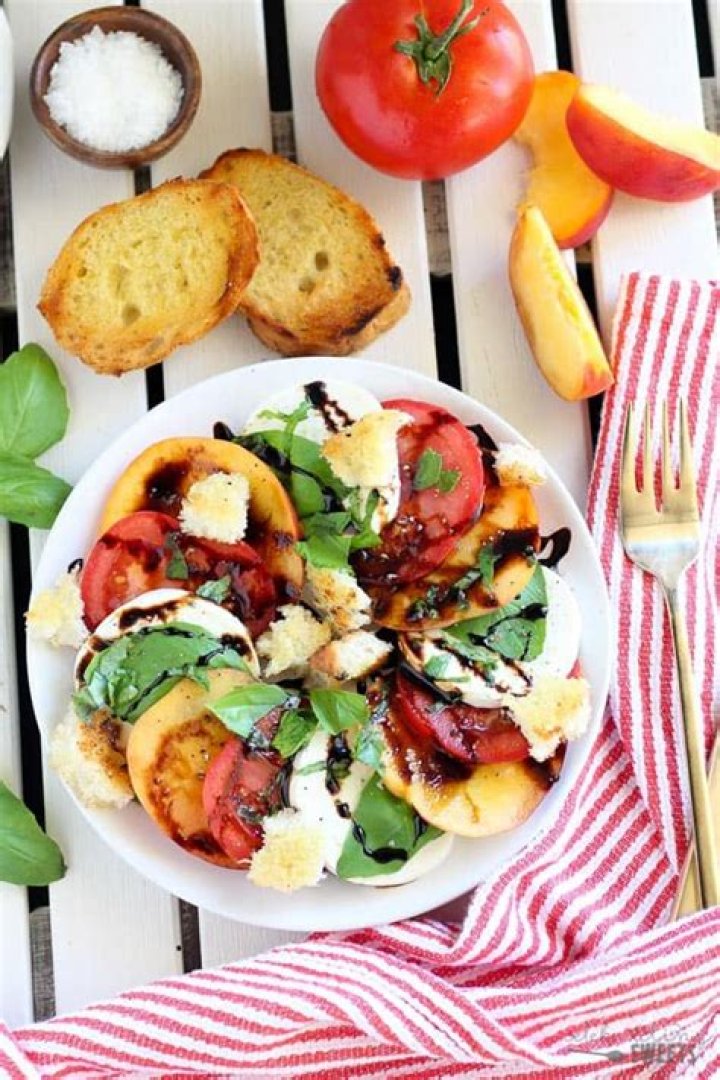 Caprese Peach Salad - Celebrating Sweets