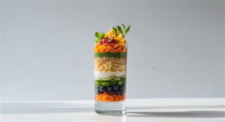 Glass filled with layers of whipped cream and raspberries.
