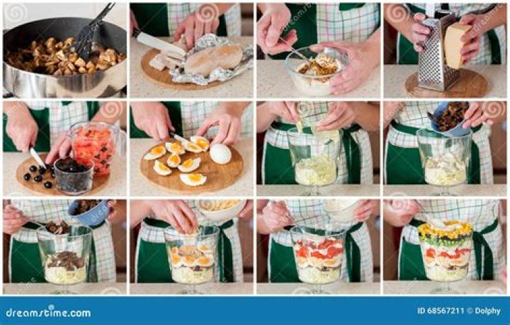 Step by step collage of how to make brownies. Brownie batter in a white bowl.