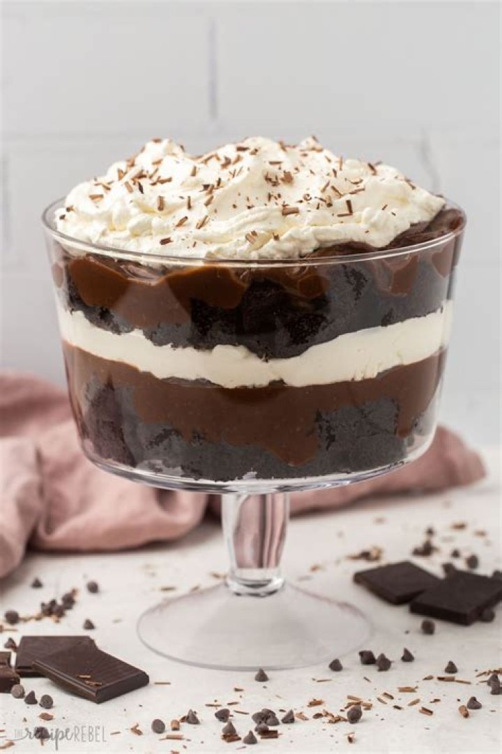 Trifle with cake, whipped cream, jam and raspberries.